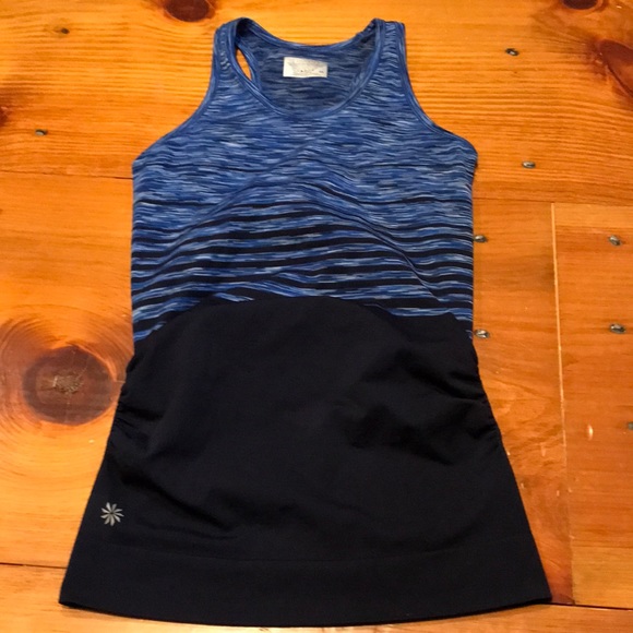 ATHLETA XS Blue Finish Fast Tank Microstripe - Picture 2 of 7